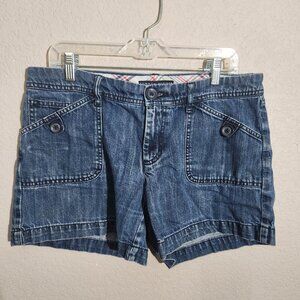 Tommy Hilfiger Womens Denim Shorts Size 8 Classic Fit With Button Flap Pockets